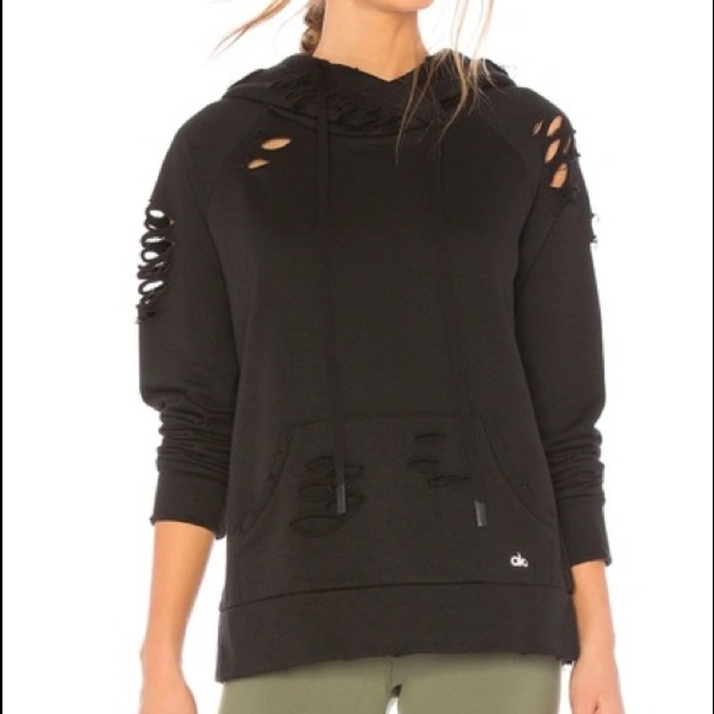 ALO Yoga Distressed Hooded Sweatshirt Size Small